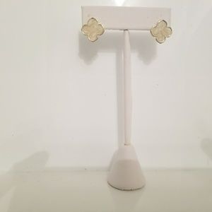 Brand new gold earrings, white enamel clover